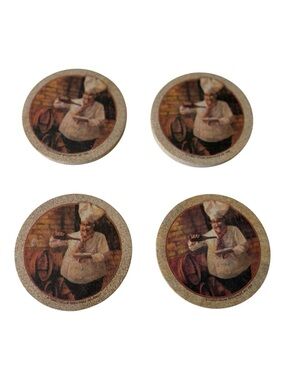Thirstystone Chef Illustration Round Coasters - Brown/Tan set of 4